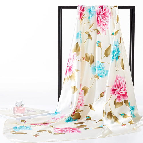 Floral Print Satin Square Scarf – detail view