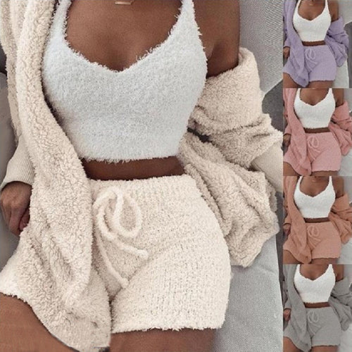 3-Piece Crop Top & Shorts Lounge Set – women's loungewear