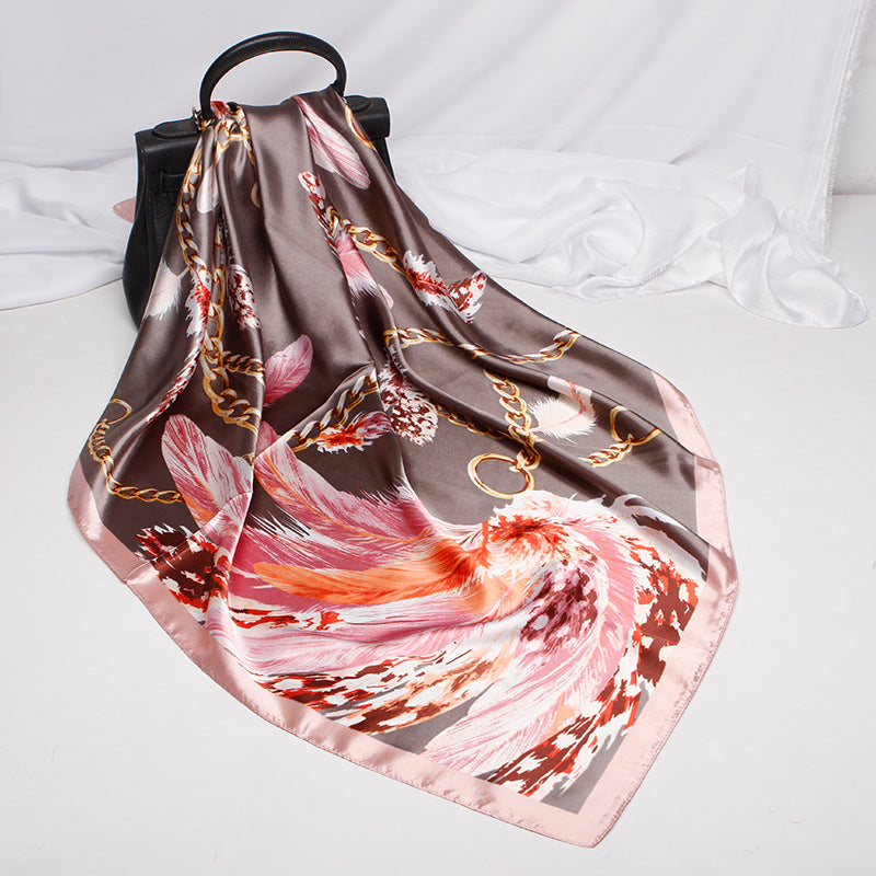 Baroque Print Satin Square Scarf – detail view