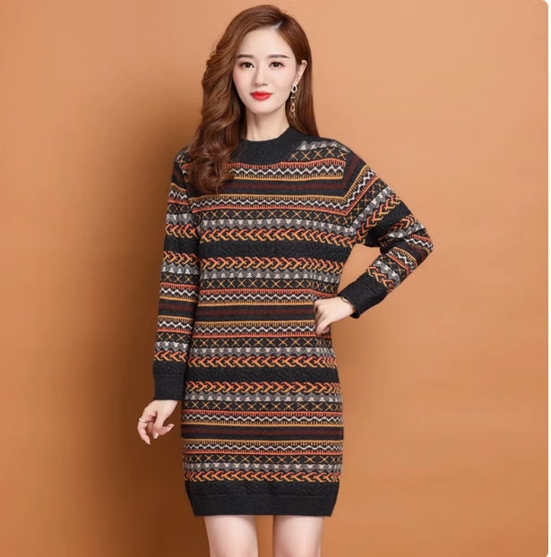Striped Mock-Neck Sweater Dress – detail view