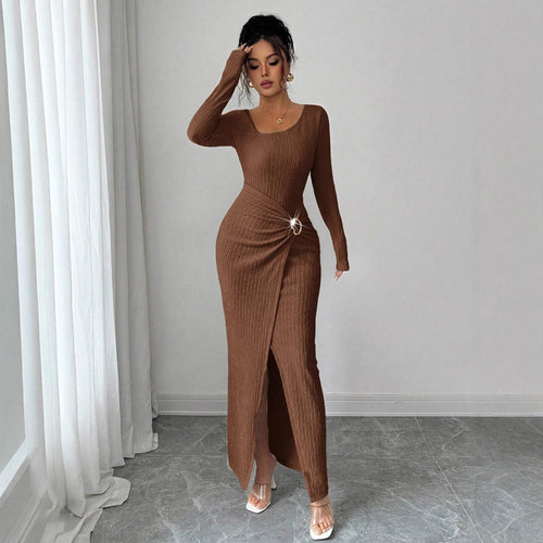 Asymmetric Knit Maxi Dress – detail view