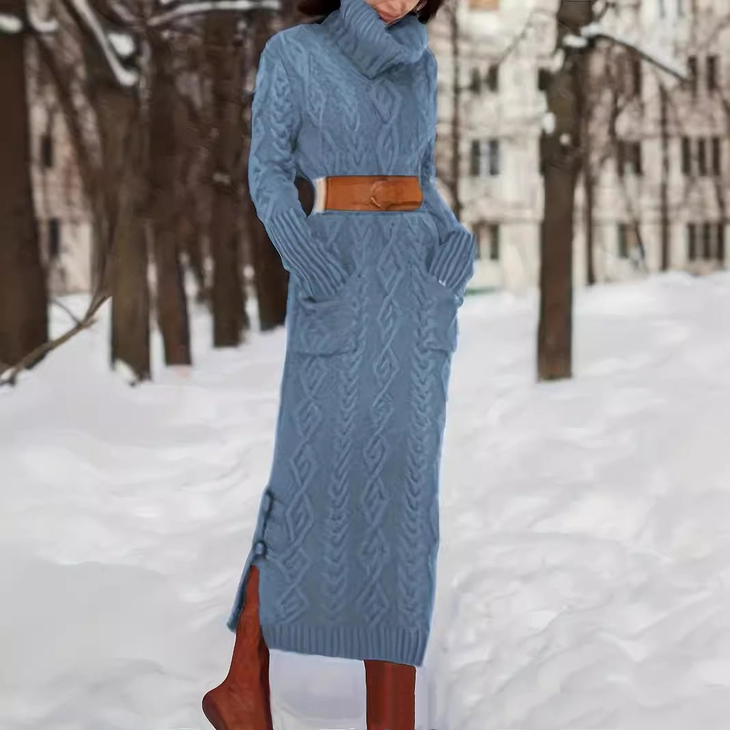 Sapphire Knit Turtleneck Maxi Dress