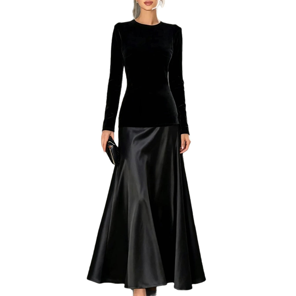 Velvet & Satin Panel Maxi Dress – detail view