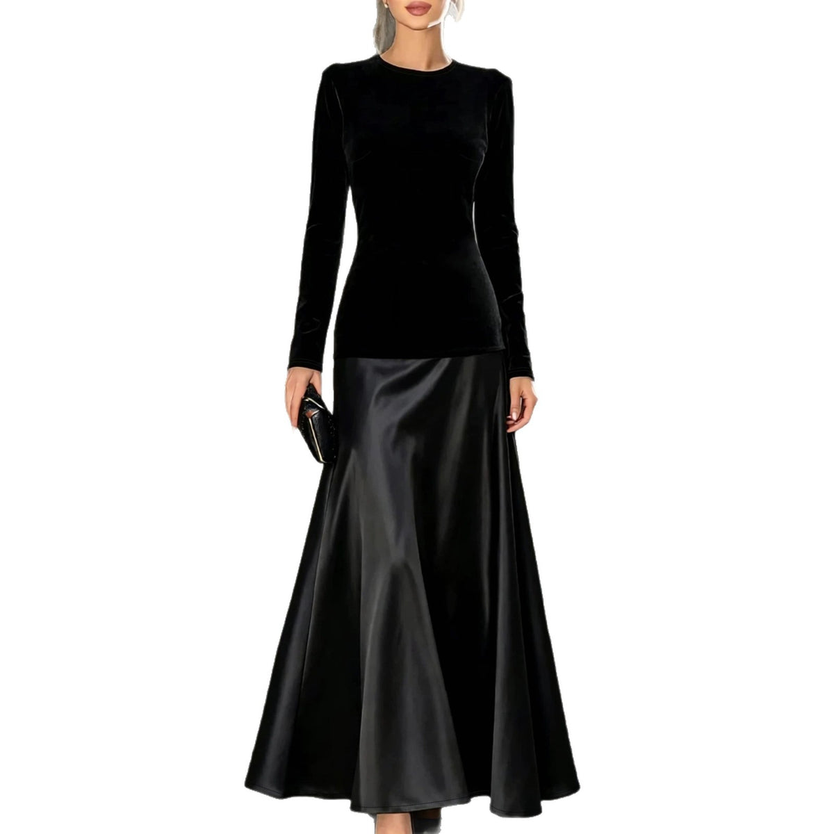 Velvet & Satin Panel Maxi Dress – detail view