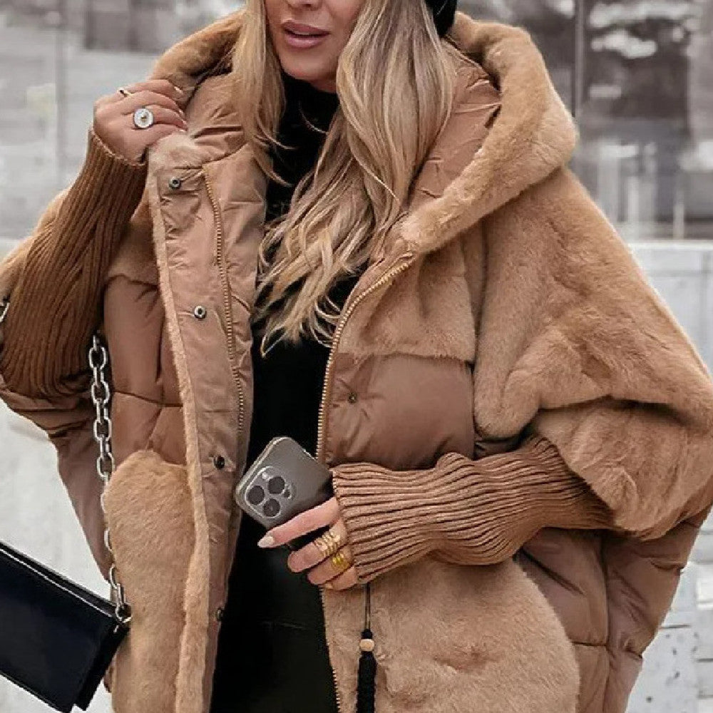Faux Fur Trim Hooded Cotton Coat – detail view