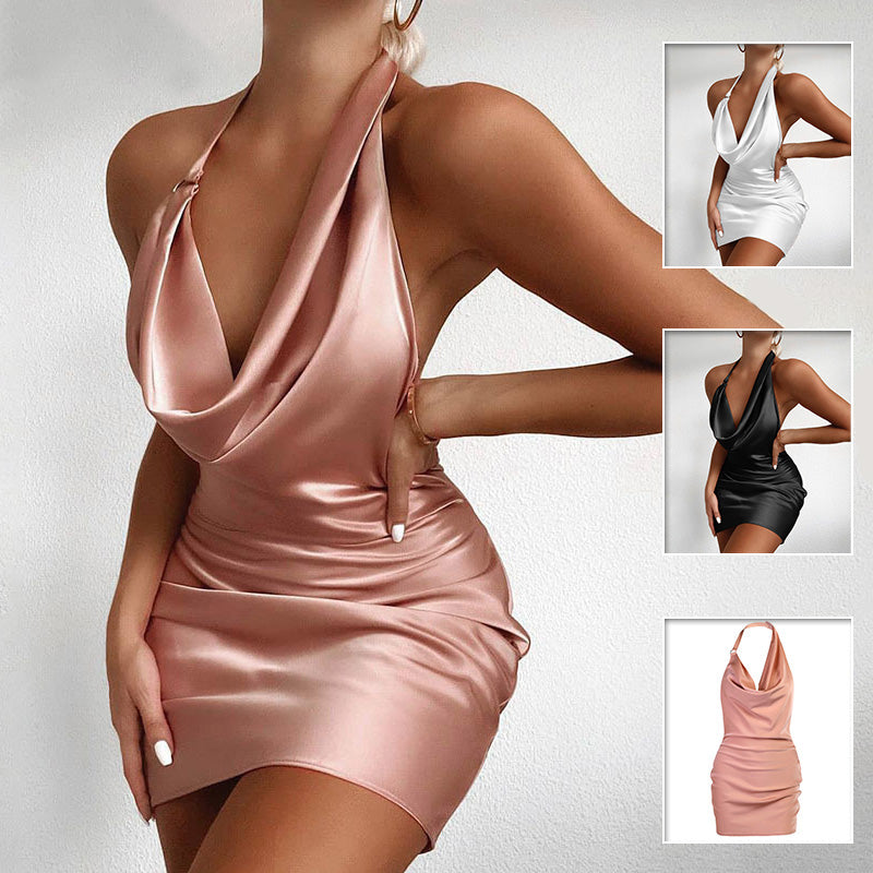 Satin V-Neck Backless Mini Dress – party dress