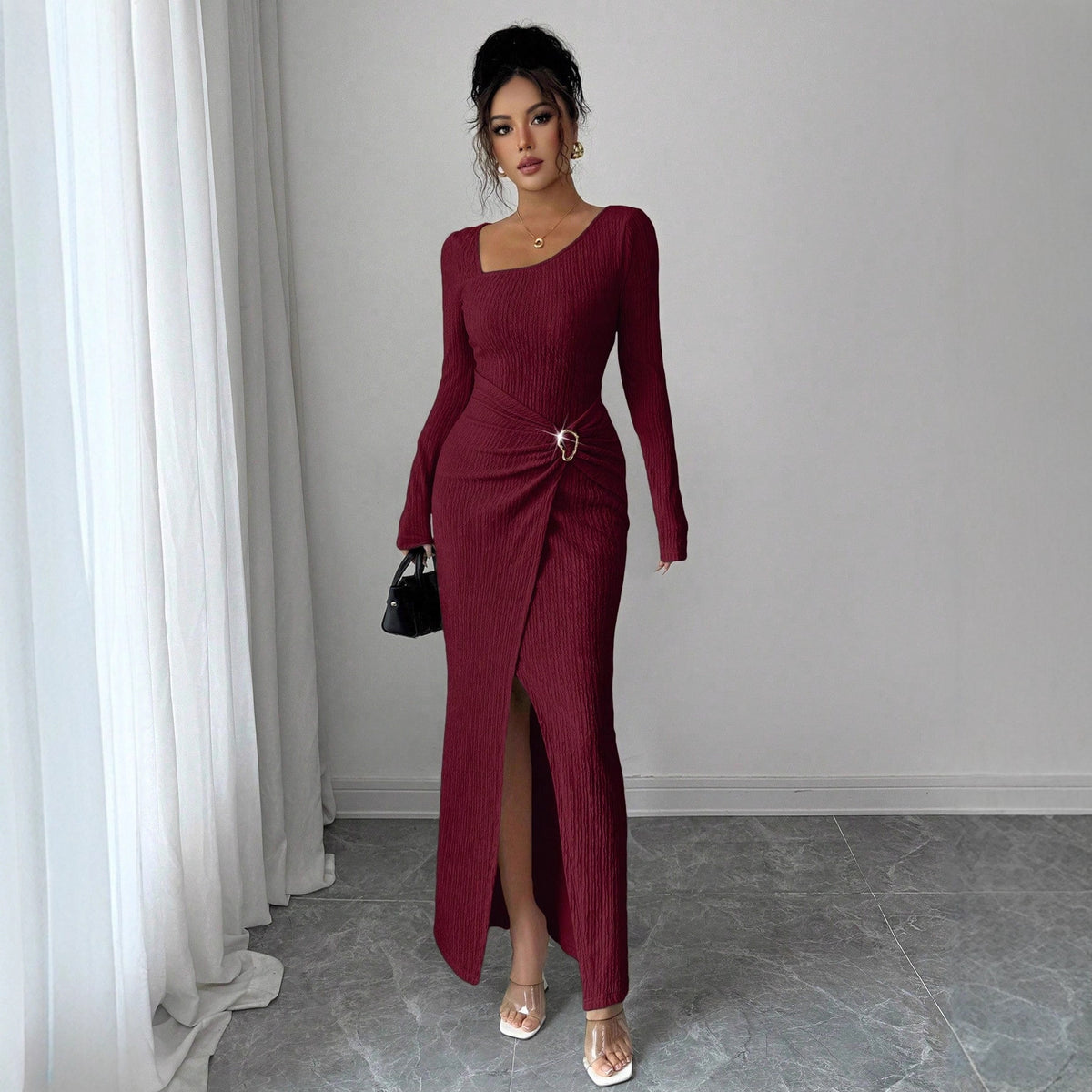 Asymmetric Knit Maxi Dress