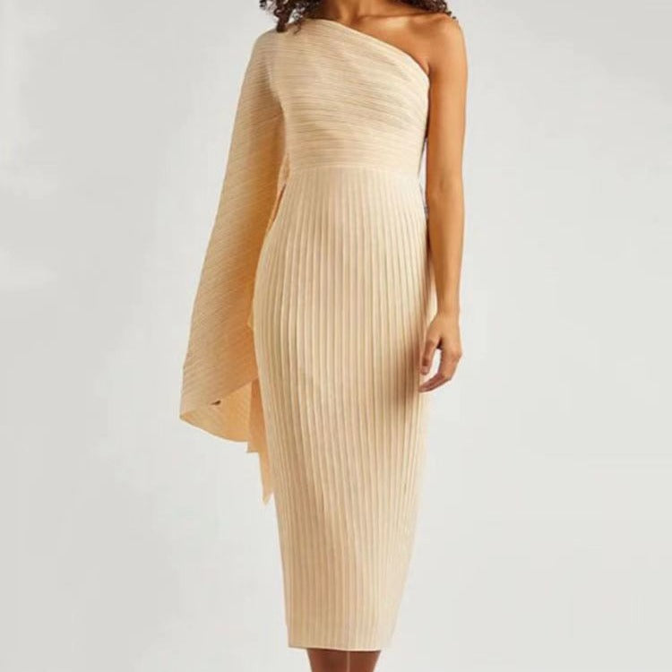 Asymmetric High-Waist Dress – women's pleated dress