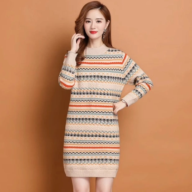 Striped Mock-Neck Sweater Dress