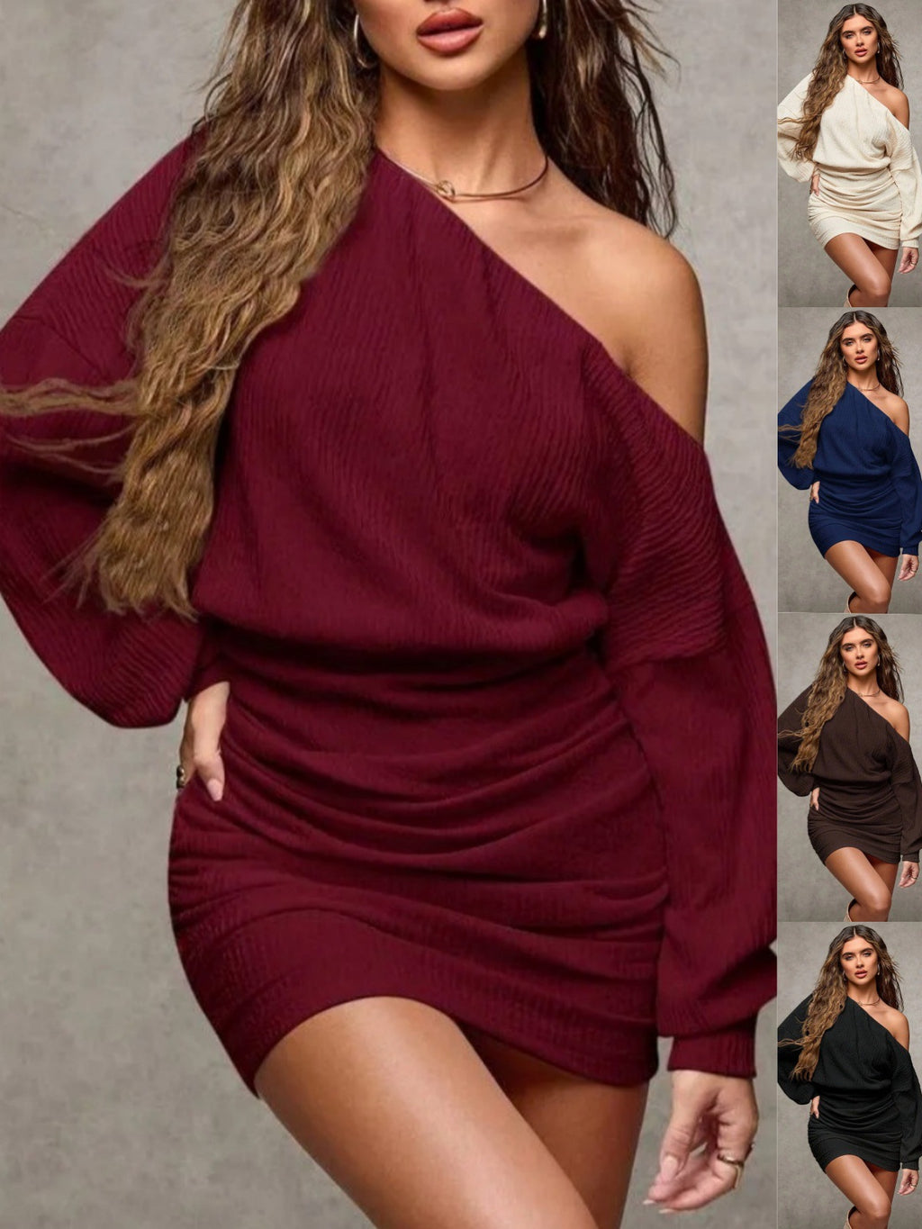 Off-Shoulder Long-Sleeve Party Dress