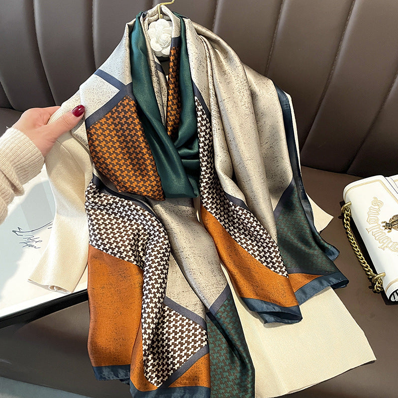 Houndstooth Satin Long Scarf
