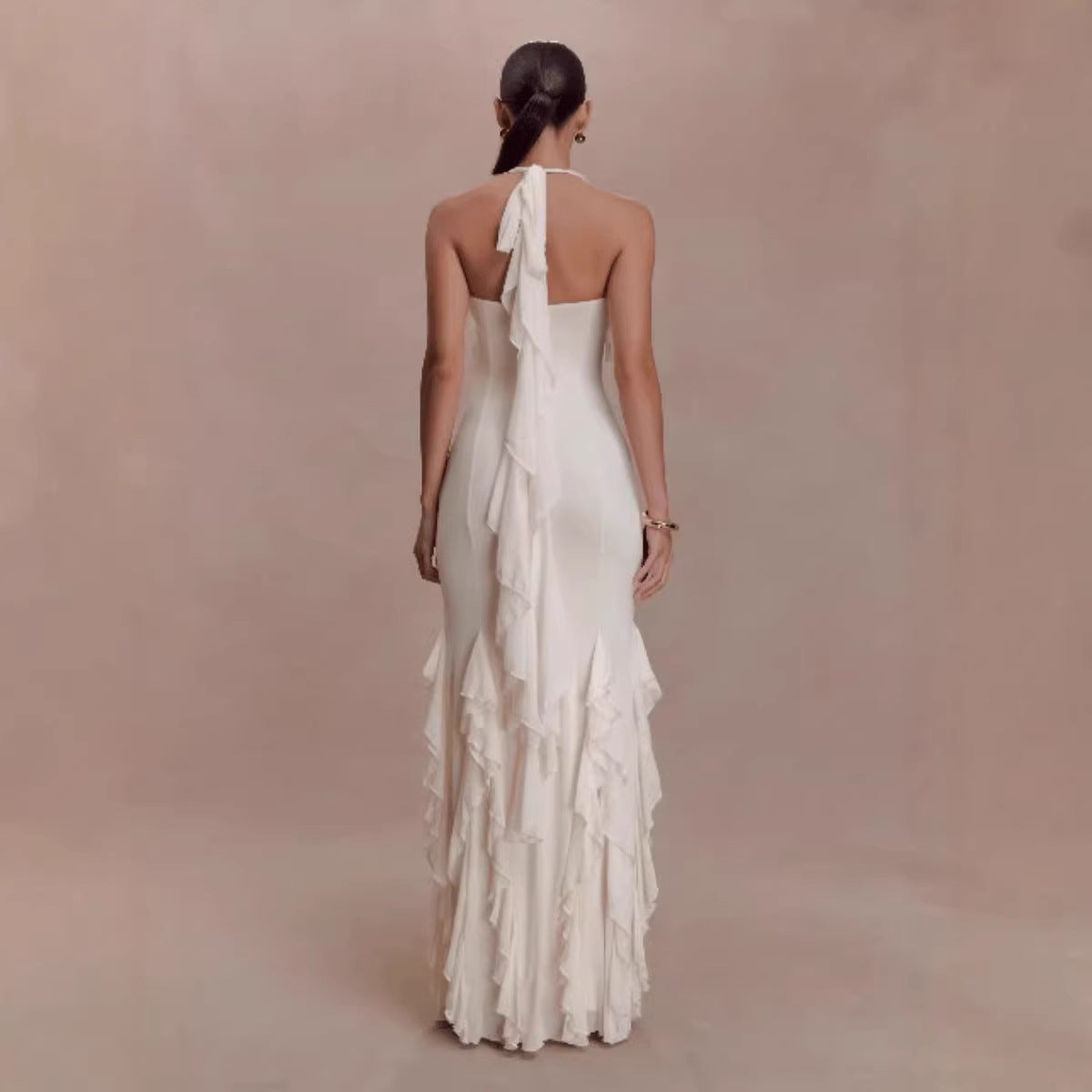 Ruffled Halterneck Backless Party Dress – detail view