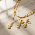 Praying Hands Layered Necklace & Earring Set – detail view