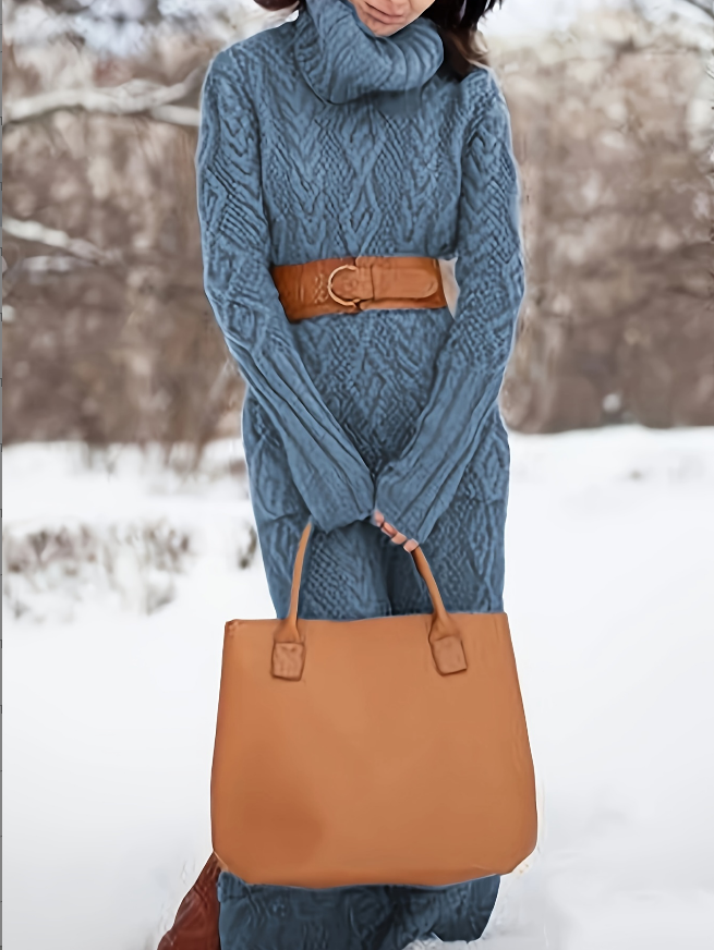Sapphire Knit Turtleneck Maxi Dress – detail view